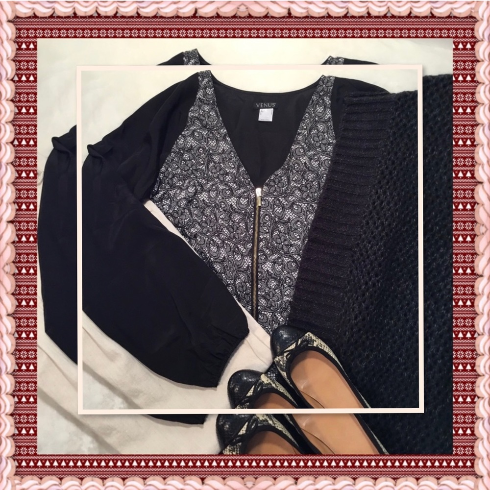 VENUS WOMENS BLACK & WHITE ZIP UP AND TIE TOP 14